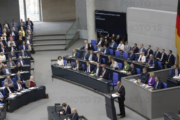 Berlin, Germany - 24 June 2025: Federal Chancellor Friedrich Merz during his government statement on the NATO summit and the European Council in the Bundestag in Berlin