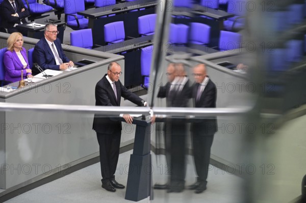 Federal Chancellor Friedrich Merz (CDU) during his government statement today