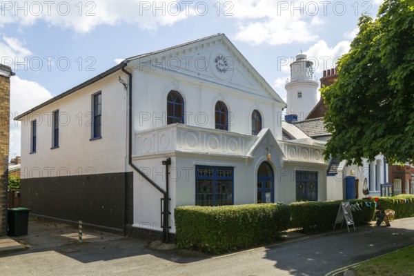 Wesleyan Chapel building 1835 and lighthouse, Southwold, Suffolk, England, UK