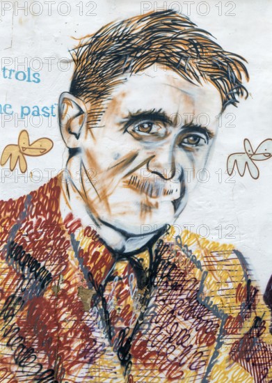 George Orwell mural picture Southwold, Suffolk, England, UK by artist Charles Uzzell-Edwards 2014