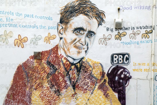 George Orwell mural picture Southwold, Suffolk, England, UK by artist Charles Uzzell-Edwards 2014