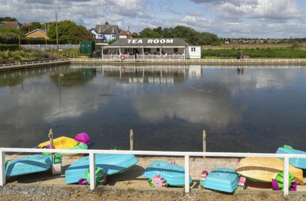 Boating Lake Tea Room building and Southwold, Suffolk, England, UK