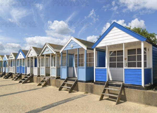 Seaside beach huts on the seafront at Southwold, Suffolk, England, UK