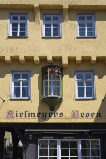 Detailed view of a historic half-timbered house and restaurant Kielmeyer's Besen in the old town of Esslingen, Esslingen am Neckar, district of Esslingen, Baden-WÃ¼rttemberg, Germany