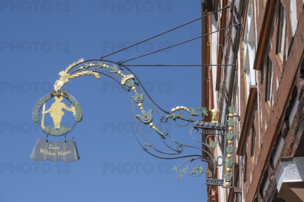 Nose sign, inn sign, blacksmith's art on a house wall in the historic centre of Esslingen, Esslingen am Neckar, district of Esslingen, Baden-WÃ¼rttemberg, Germany