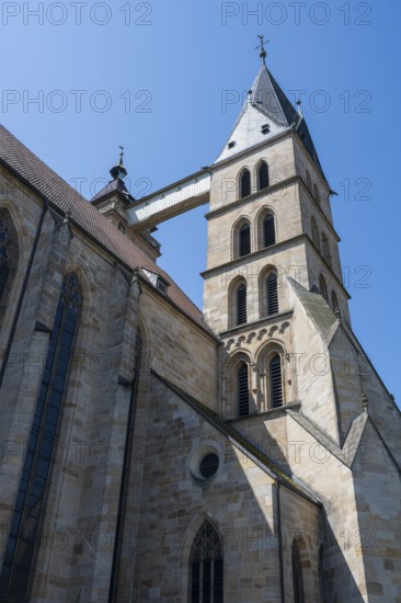 Detailed view of the twin towers of St Dionys' Church in the old town of Esslingen, Esslingen am Neckar, district of Esslingen, Baden-WÃ¼rttemberg, Germany