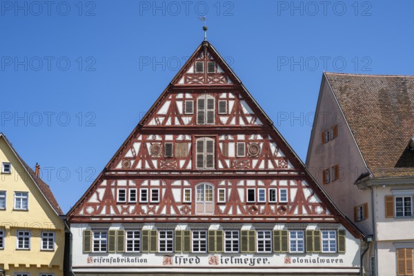 Detailed view of a historic half-timbered house, Kielmeyerhaus in the old town of Esslingen, Esslingen am Neckar, district of Esslingen, Baden-WÃ¼rttemberg, Germany
