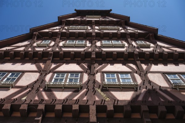 Detailed view of a historic half-timbered house, the back of the old town hall in the old town centre of Esslingen, Esslingen am Neckar, District of Esslingen, Baden-WÃ¼rttemberg, Germany