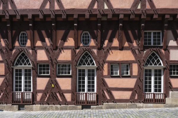 Detailed view of a historic half-timbered house, old town hall in the old town centre of Esslingen, Esslingen am Neckar, district of Esslingen, Baden-WÃ¼rttemberg, Germany