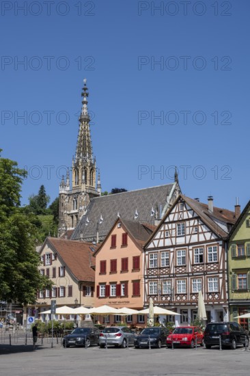 View over the market square of Esslingen am Neckar with historic half-timbered houses and the Church of Our Lady, Esslingen am Neckar, District of Esslingen, Baden-WÃ¼rttemberg, Germany