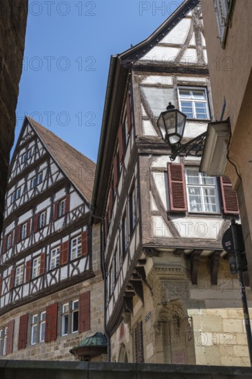 Historic half-timbered houses, Kessler sparkling wine cellars, former Speyrer Pfleghof in the old town of Esslingen, Esslingen am Neckar, district of Esslingen, Baden-WÃ¼rttemberg, Germany in the old town of Esslingen am Neckar, district of Esslingen, Baden-WÃ¼rttemberg, Germany