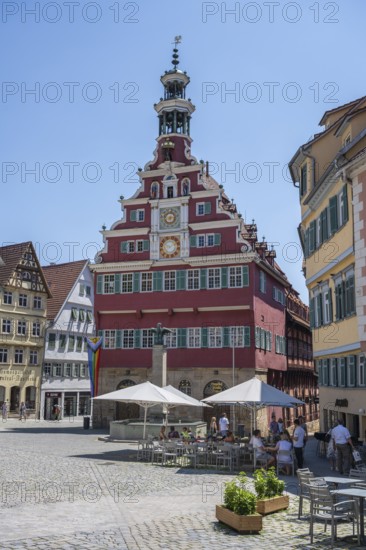 The old town hall and the town hall square in the historic old town of Esslingen, Esslingen am Neckar, district of Esslingen, Baden-WÃ¼rttemberg, Germany