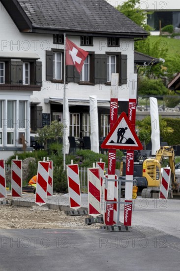 Roadworks road construction signalling, GÃ¤hwil, St. Gallen, Switzerland