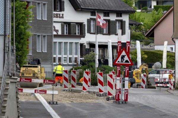 Roadworks road construction signalling, GÃ¤hwil, St. Gallen, Switzerland