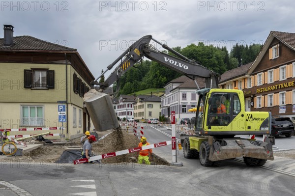 Road construction site mobile excavator, GÃ¤hwil, St. Gallen, Switzerland