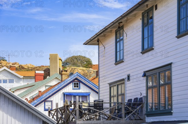 Structures of residential architecture with settlement character in the city centre of Lysekil, BohuslÃ¤n, VÃ¤stra Götalands lÃ¤n, Sweden, Scandinavia