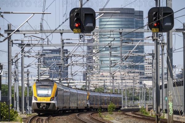 Rail transport in the Netherlands, Nederlandse Spoorwegen, Sprinter regional train, on the tracks in front of Utrecht Centraal station, Netherlands