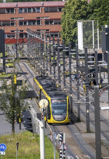 Tram of line 21, from U-OV, on the grounds of Utrecht Science Park, University, Netherlands