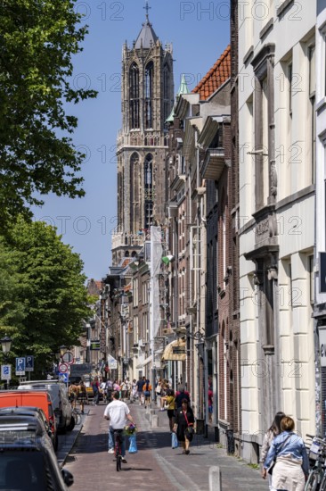 The historic centre of Utrecht, with many old houses, Dom tower, highest church tower in the Netherlands, newly renovated, Netherlands