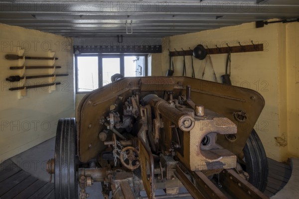 German WWII Pak 40 75 mm anti-tank gun in bunker at WW2 Saltzwedel-neu Battery, Raversyde Atlantikwall, Atlantic Wall, Raversijde, Flanders, Belgium