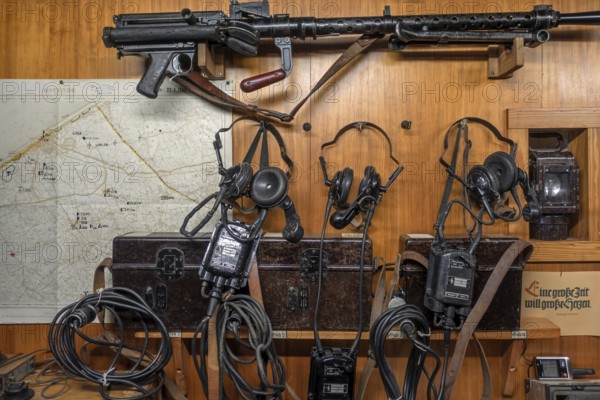 Communication headsets in German WW2 transmission post at WWII Saltzwedel-neu Battery, Raversyde Atlantikwall, Atlantic Wall, Raversijde, Belgium