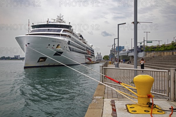 Detroit, Michigan - The Viking Octantis luxury cruise ship docked in Detroit during a cruise through the Great Lakes