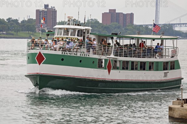 Detroit, Michigan - The sightseeing boat Diamond Queen sails on the Detroit River