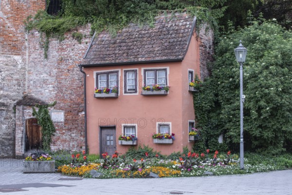 House with garden at the Hexenturm in Memmingen, Bavaria, Germany