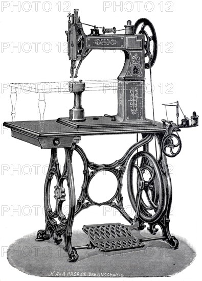Saddlery, saddler's sewing machine from the Robert Kiehle sewing machine factory, around 1880, digitally improved reproduction of a 19th century model, historical, exact date unknown