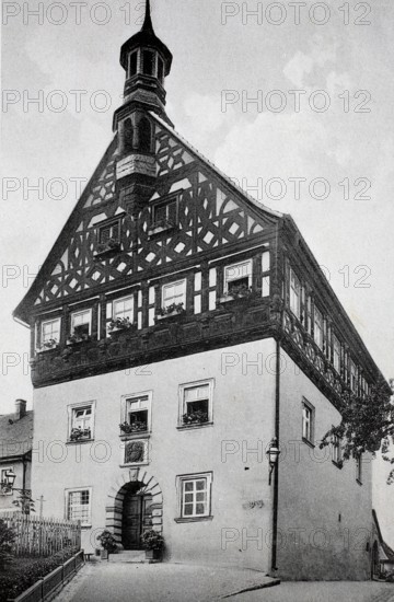 The town hall of Burgkunstadt, Upper Franconia, in 1938, Bavaria, Germany, digitally enhanced reproduction of a 19th century original, historical, exact date unknown