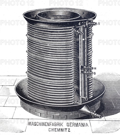 Brewery, cylinder sprinkler cooling apparatus from the Germania machine factory in Chemnit, digitally improved reproduction of a 19th century model, historical, exact date unknown