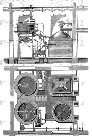 Brewery, brewing process, brewing plant of the Maschinenfabrik Germania, Chemnitz, around 1880, Germany, digitally enhanced reproduction of a 19th century model, historical, exact date unknown
