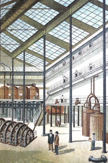 Interior of a factory for the production of beet sugar, c. 1880, Germany, digitally enhanced reproduction of a 19th century model, historical, exact date unknown