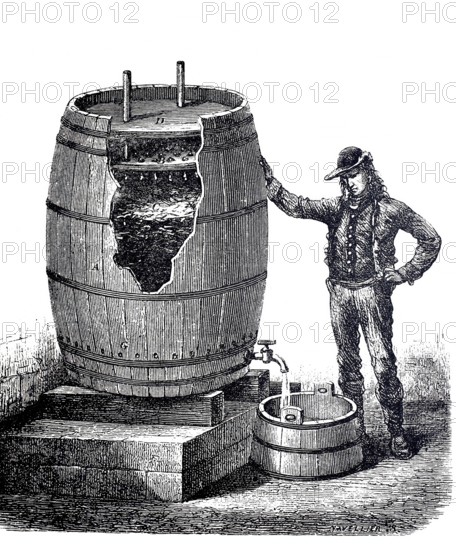 Grading barrel for rapid vinegar production, vinegar fermentation, around 1860, digitally improved reproduction of a 19th century model, historical, exact date unknown