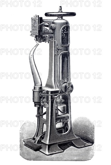 Shoemaker, shoemaker, sole sewing machine by Robert Kiehle, around 1870, digitally improved reproduction of a 19th century model, historical, exact date unknown