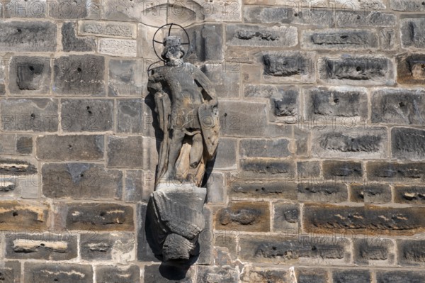Weathered statue of Saint Wenceslas at Wenzelburg, 17th century, Lauf an der Pegnitz, Middle Franconia, Bavaria, Germany