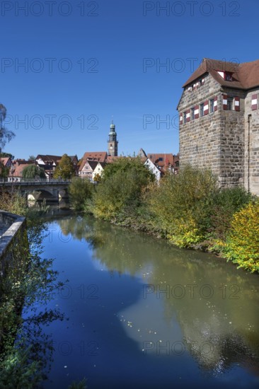 Wenzelburg, Laufer Kaiserburg, built around 1350, Lauf an der Pegnitz, in the back the Johannis church, Middle Franconia, Bavaria, Germany