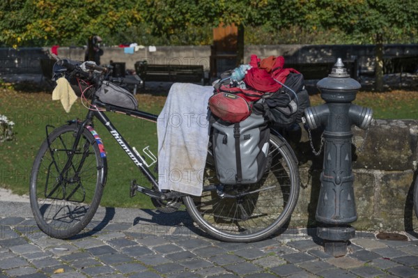 Parked bike during a bike ride, Lauf an der Pegnitz, Middle Franconia, Bavaria, Germany