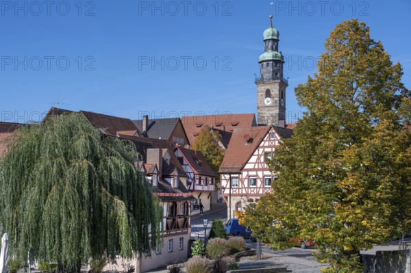 Old town houses with St. John's Church, Lauf an der Pegnitz, Middle Franconia, Bavaria, Germany