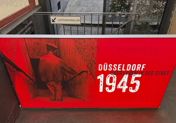 Stairway to the historic air raid shelter, Düsseldorf, North Rhine-Westphalia, Germany