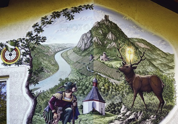 Illusion painting, traditional wall painting, St. Hubertus Schützengesellschaft Rhöndorf 1920 e.V., Bad Honnef, Rhineland, North Rhine-Westphalia, Germany