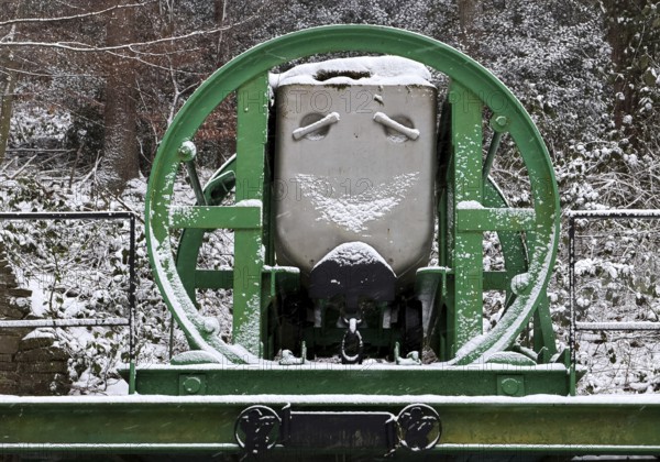 Loading station of the former Jupiter colliery in winter, Bergbauwanderweg Muttental, Witten, Ruhr area, North Rhine-Westphalia, Germany