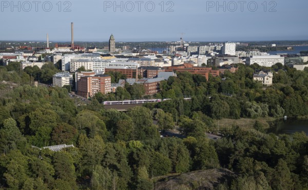 View of forest and city center of Helsinki from the Olympic Stadium tower, Finland