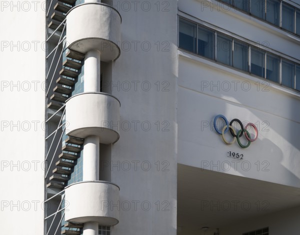 Staircase, Olympic Rings 1952, Olympic Stadium or Finnish Olympic Stadium, architects Yrjö Lindegren and Toivo Jäntti, Helsinki, Finland