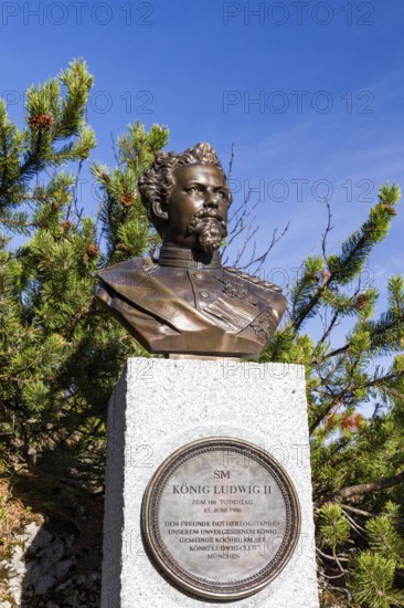 Bust of King Ludwig II of Bavaria on the Ducal Estate, Alps, Upper Bavaria, Germany