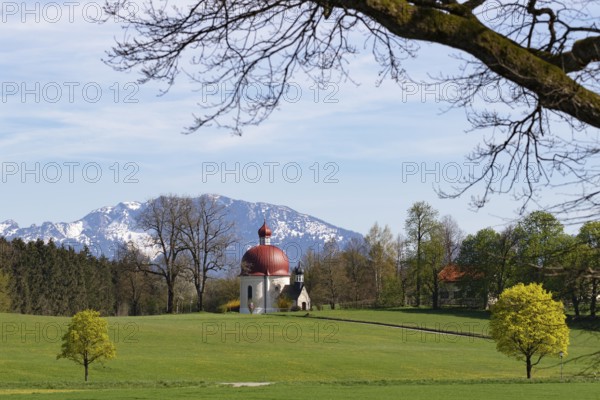 Heuwinkl chapel with Benedict wall, pilgrimage church to Our Lady, dome, Iffeldorf, Pfaffenwinkel, Upper Bavaria, Germany