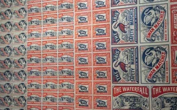 Printing sheet for matchbox labels, Tändsticksmuseet Match Museum or Matchbox Museum, Jönköping, Jönköpings län, Sweden