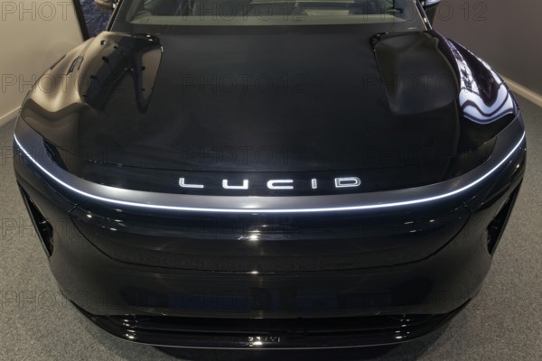 Lucid logo on Lucid Gravity electric SUV, showroom of the American brand for electric cars on the Kö, Düsseldorf, North Rhine-Westphalia, Germany