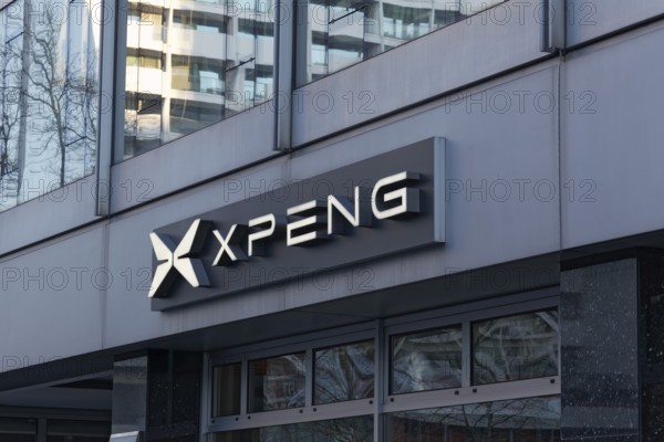 Xpeng, logo at the showroom of the Chinese electric vehicle brand Xiaopeng Motors, Düsseldorf, North Rhine-Westphalia, Germany