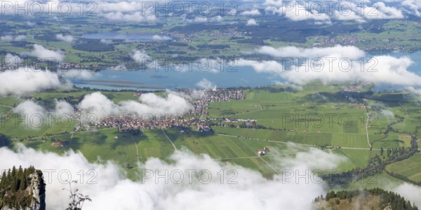 Panorama from Tegelberg, 1881m, on Schwangau, Waltenhofen, Forggensee and Hopfensee, Ostallgäu, Bavaria, Germany